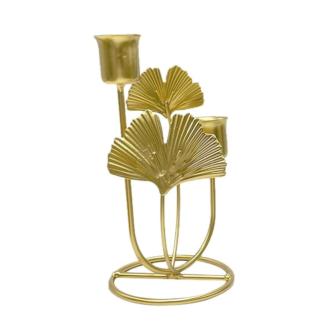 Portavelas cónico con escultura de hoja de Ginkgo, decoración de mesa multiusos decorativa para , decoración de chimenea, elegante 2 Copas Doradas