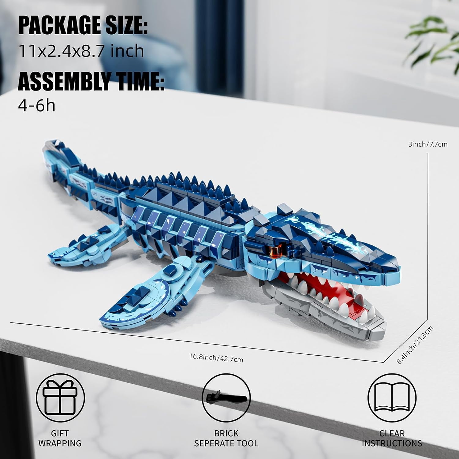 Mosasaurus Dinosaur Building Blocks Set, 805 PCS Dinosaur World Building Toy, Jurassic Ocean Animal Model Collection Toys for Home Decor