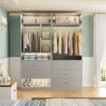 thumbnail image 3 of Homieasy 48" Walk-in Closet System - Heavy Duty Closet Organizer with 5 Wood Drawers, 2 Hanging Rods & 7 Shelves (48"L x 15"W x 80"H) for Bedroom, Entryway, Modern,Gray, 3 of 7