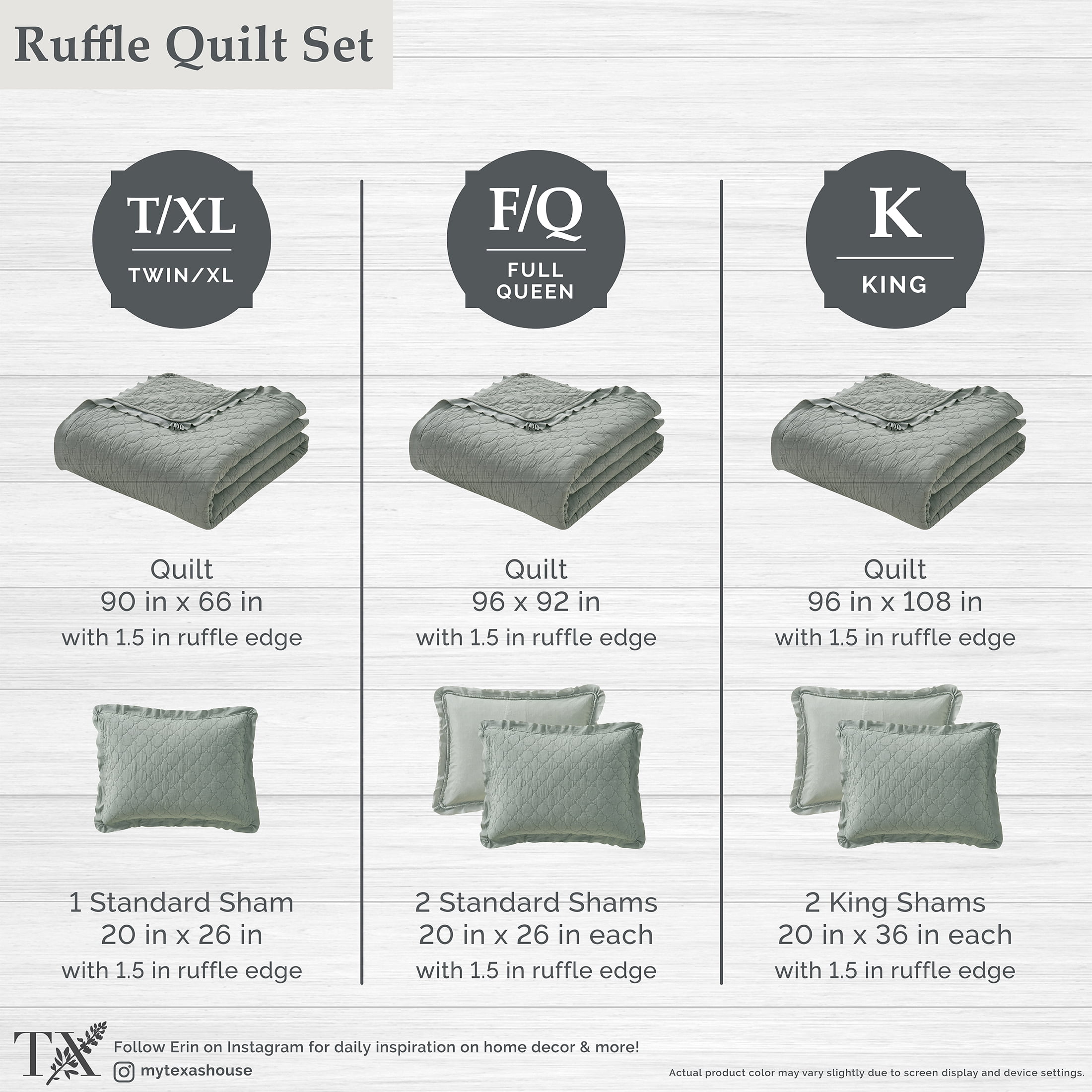 My Texas House Full/Queen Quilt Set, All-Season, 3-Piece, Sage Trellis