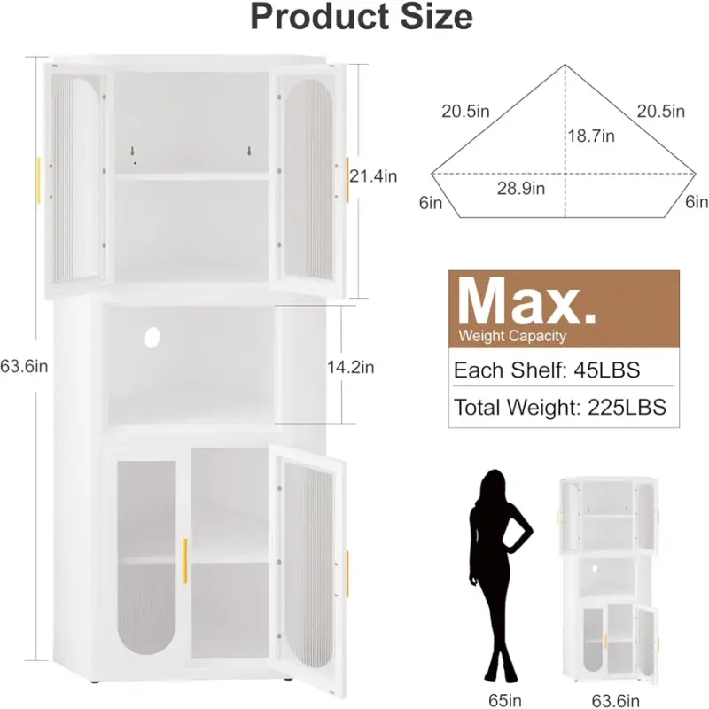 Ero Metal Corner Storage Cabinet with Acrylic Glass Doors and Shelves