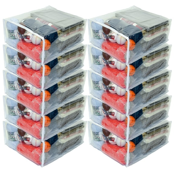 10-Pack Heavy Duty Vinyl Zippered Closet Storage Bags (Clear) (15" x 18" x 7") for Sweaters, Comforters, Bedding Sets and Much More! 8.2 Gallon