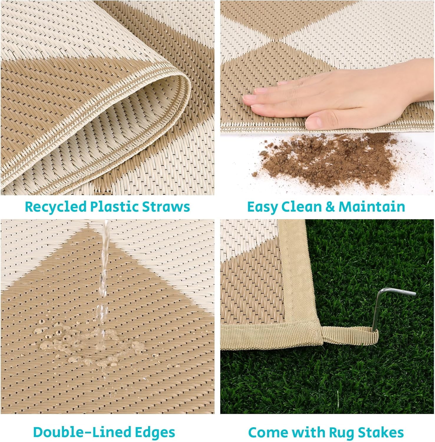 Findosom 6'x9' Large Outdoor Rug Waterproof Patio Rug RV Outdoor Mat Reversible Plastic Straw Area Rug Mat Camping Rugs Floor Mat for Outdoors, RV, Patio, Backyard, Deck, Picnic, Beach, Trailer
