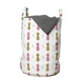 thumbnail image 1 of Fruit Laundry Bag, Pink and Brown Pineapples Pattern Along Small Triangles Shapes on Plain Background, Basket with Handles Drawstring Closure for Laundromats, 13" x 19", Multicolor, by Ambesonne, 1 of 4