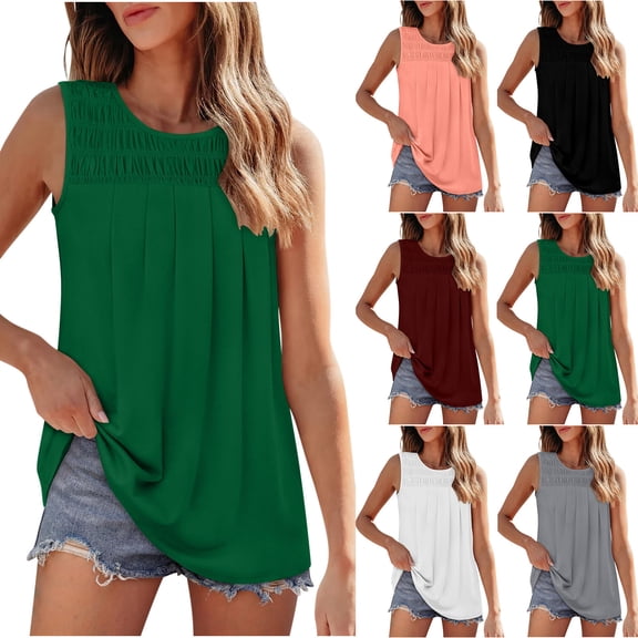 YHAJDS Ribbed Tank Tops For Women Solid Color Round Neck Womens Summer Tank Tops Sleeveless T Shirt