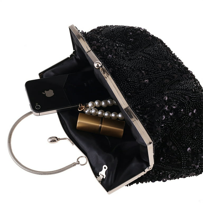 Clutch Purse Glitter Evening Bag Party Cocktail Prom Handbags for  Women,Black