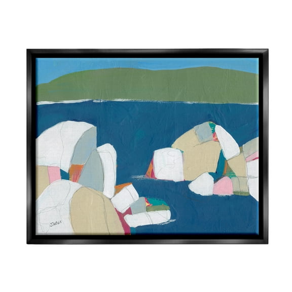 Stupell Industries Contemporary Ocean Rocks Coastal Painting Black Floater Framed Art Print Wall Art