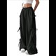 thumbnail image 3 of Pantalones Deportivos Holgados para Mujer, con Cintura Elástica, Informales, de Pierna y Bolsillos, Estilo Y2K Negro L, 3 of 10