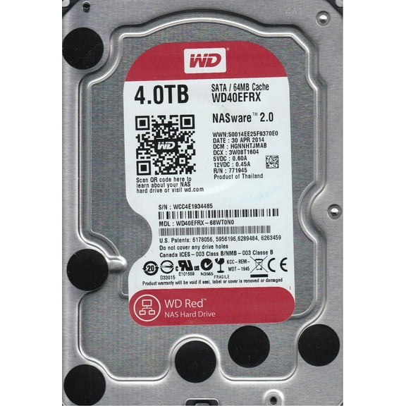 WD40EFRX-68WT0N0, DCM HGNNHTJMAB, Western Digital 4TB SATA 3.5 Hard Drive
