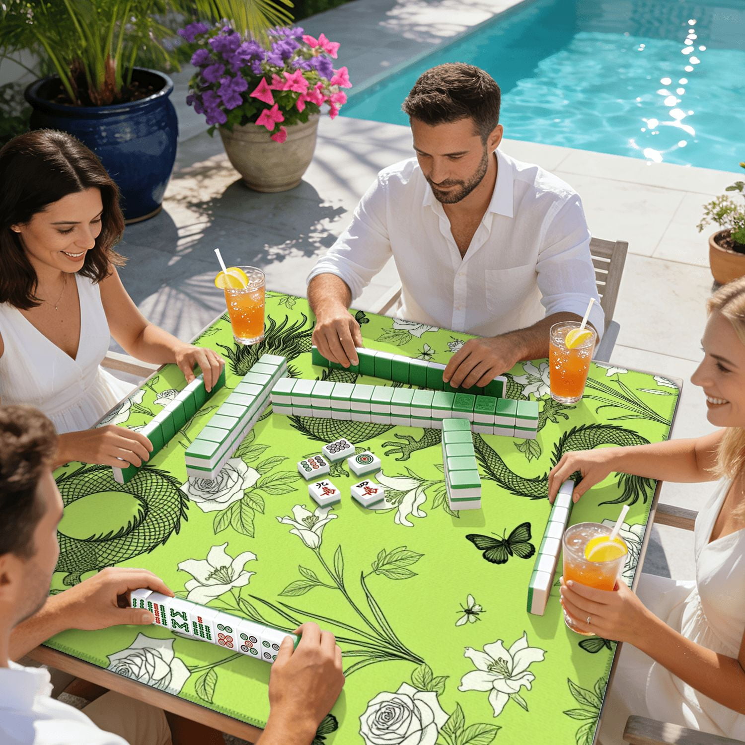 Mahjong Mat 31.5" x 31.5" asian dragon style Toile de Jou Suitable for fabric like Non-Slip Noise Reduction American Mahjong Tiles Table Cover for Dominoes Poker Card Board Games Gift