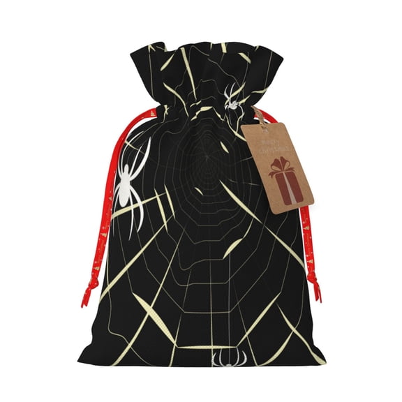 Naloa Spiders On The Web Drawstring Christmas Bags, 3D Xmas Gift Bags, Christmas Wrapping Bags, Xmas Goodie Bags, Treat Pouch Bags, Party Favor Bags-Small