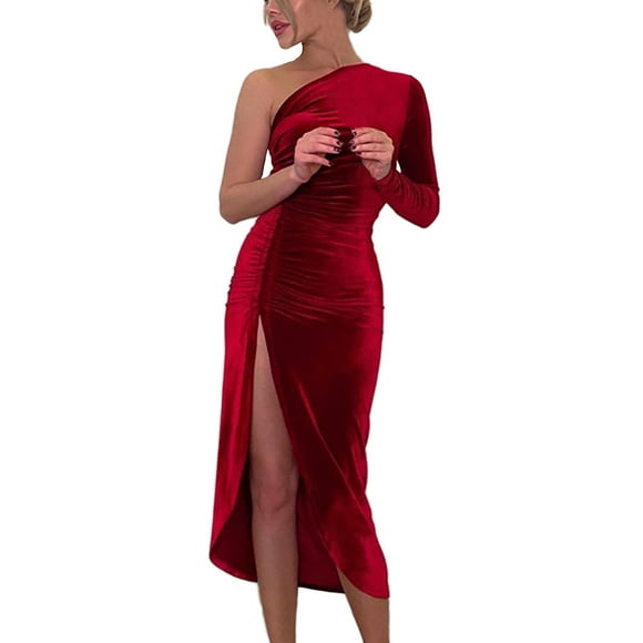 jovati Long Sleeve Dress for Women Sexy Fashion Women Sexy Casual Digaonl Collar Solid Dress Long Sleeve Split Fork Dress