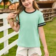 thumbnail image 3 of OIOLOYJM Girls Shirts Casual Crewneck Short-Sleeve Color Block Tee Shirt Summer Cotton Fashion Pullover Tops Soft Cozy Clothing Mint Green 11-12 Year, 3 of 5