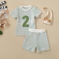 thumbnail image 2 of HCNTES Toddler Boy 2st Birthday Outfit One Chenille Patch Stripe Tee and Shorts 2-Piece Special Occasion Set Toddler Boy 2 Years Birthday Clothes, 2 of 9
