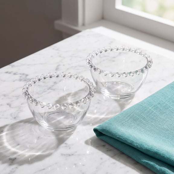AURARMLET Set of 2 Round Glass Oatmeal Bowls 8.5x8.5x3.9 cm Clear Glass Cereal Soup Bowls