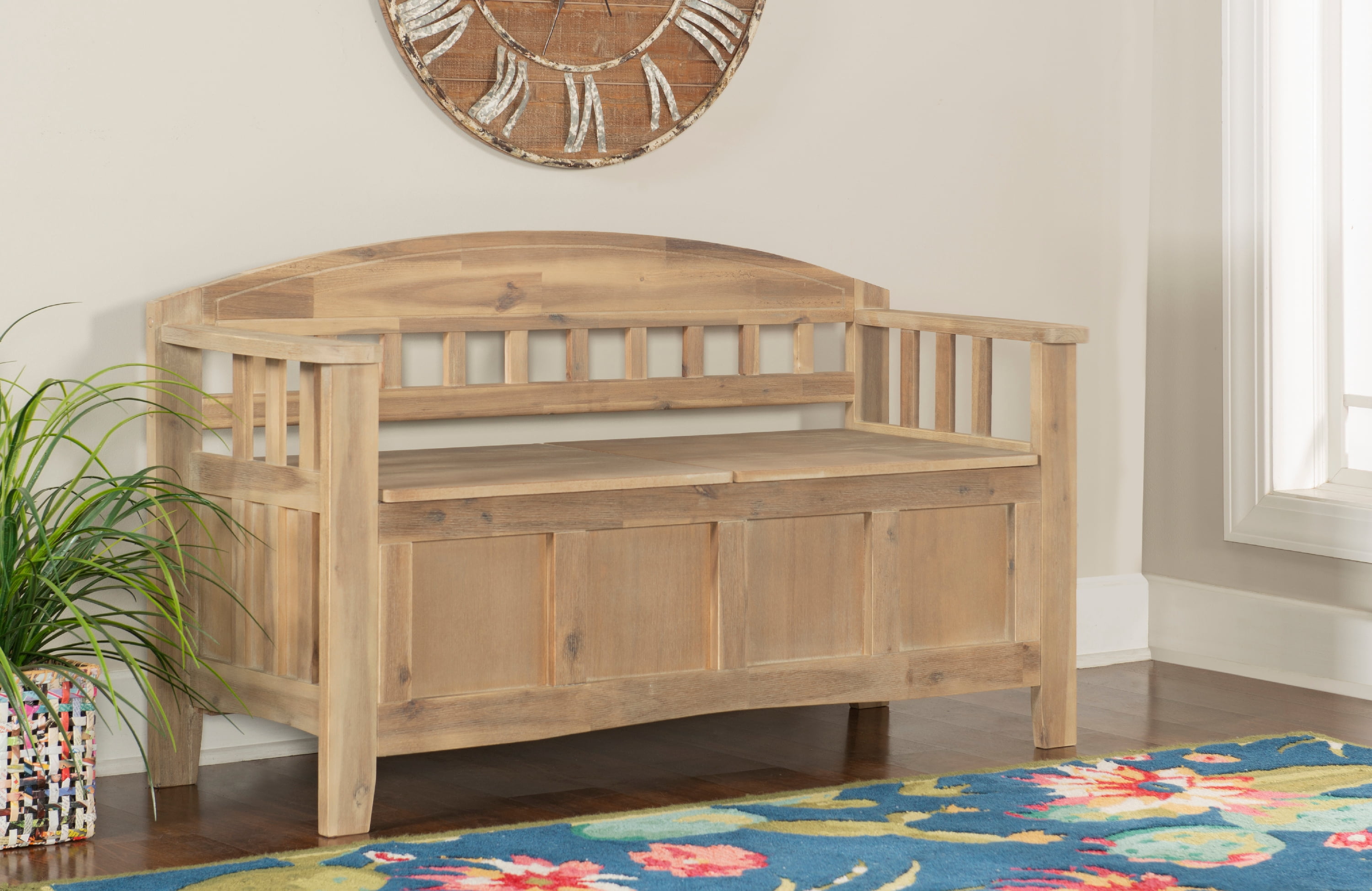 Linon Gilman Entryway Storage Bench, 18" Seat Height, Natural Wash Finish