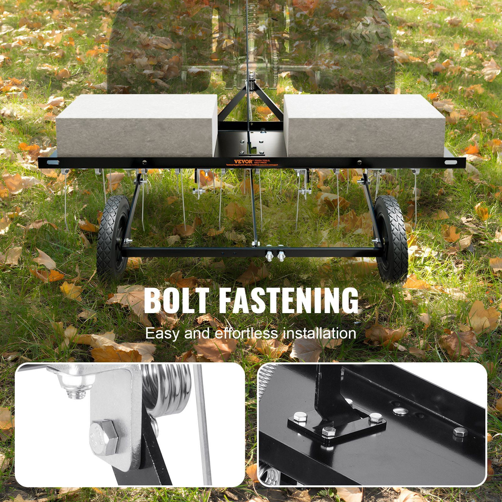 40 Inch Tow Behind Dethatcher with 20 Spring Steel Tines Lift Handle for ATV Mower Garden Farm Grass