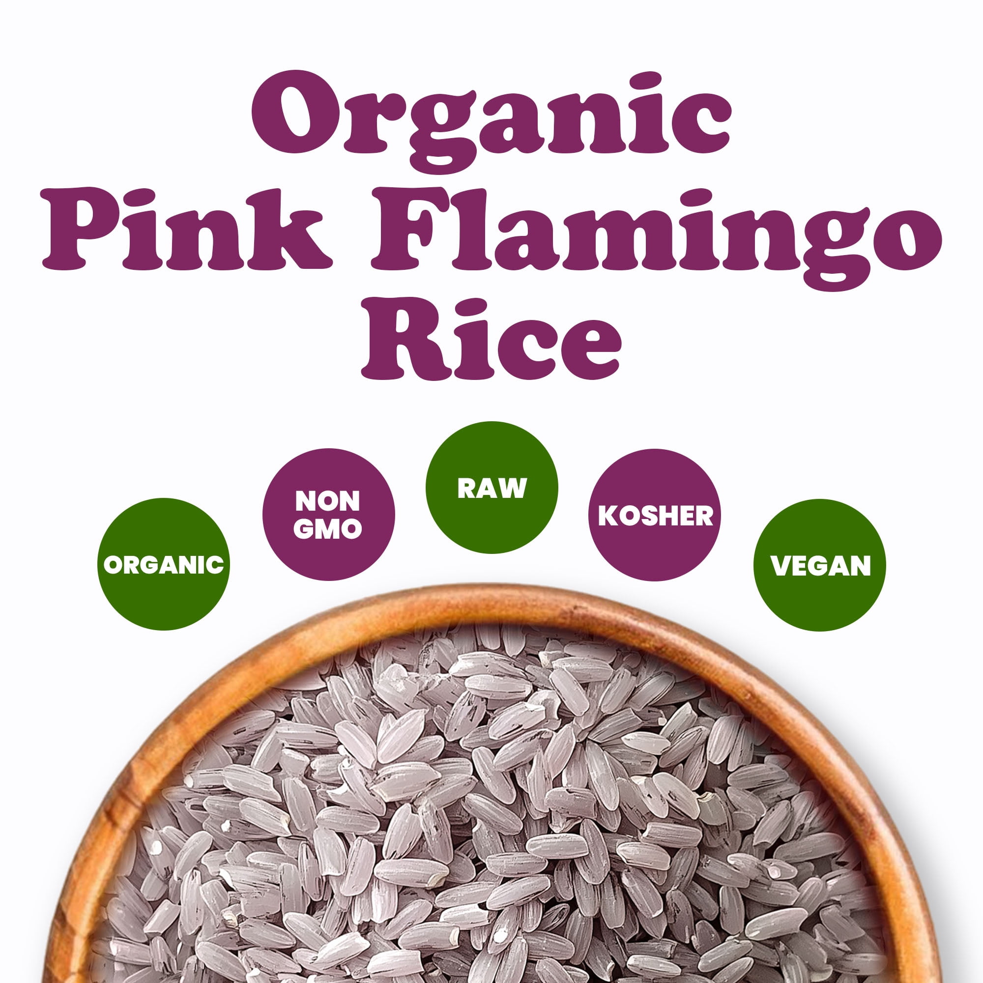 Organic Pink Flamingo Rice, 3 Pounds – Non-GMO, Vegan, Kosher, Bulk - by Food to Live