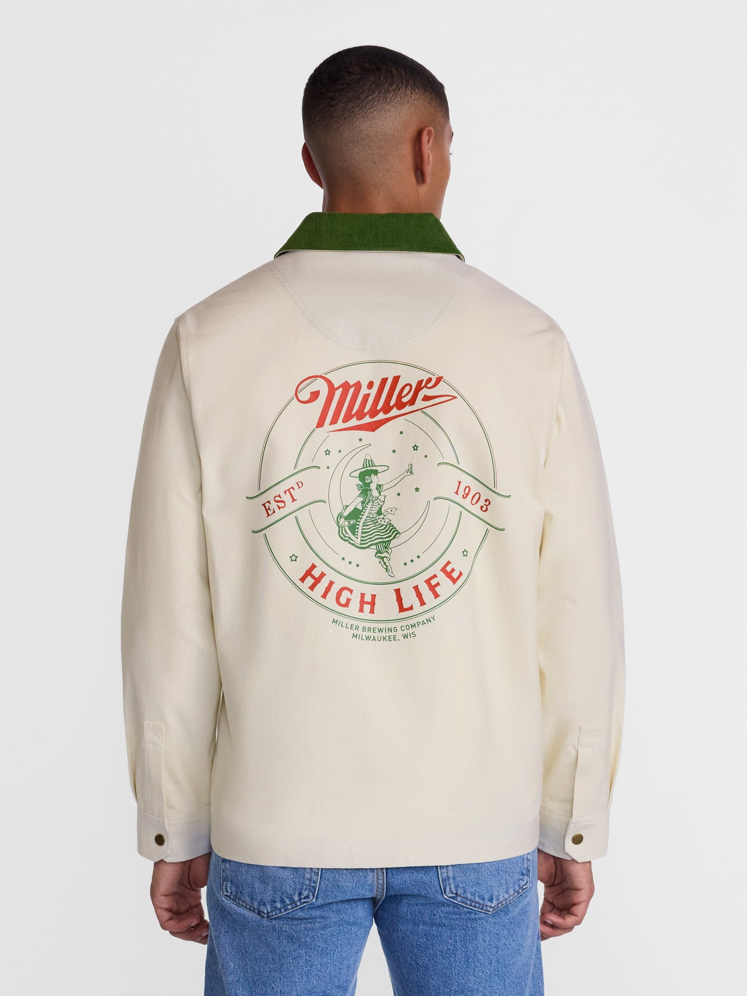Miller High Life Men's Graphic Canvas Jacket with Long Sleeves, Sizes S-3XL