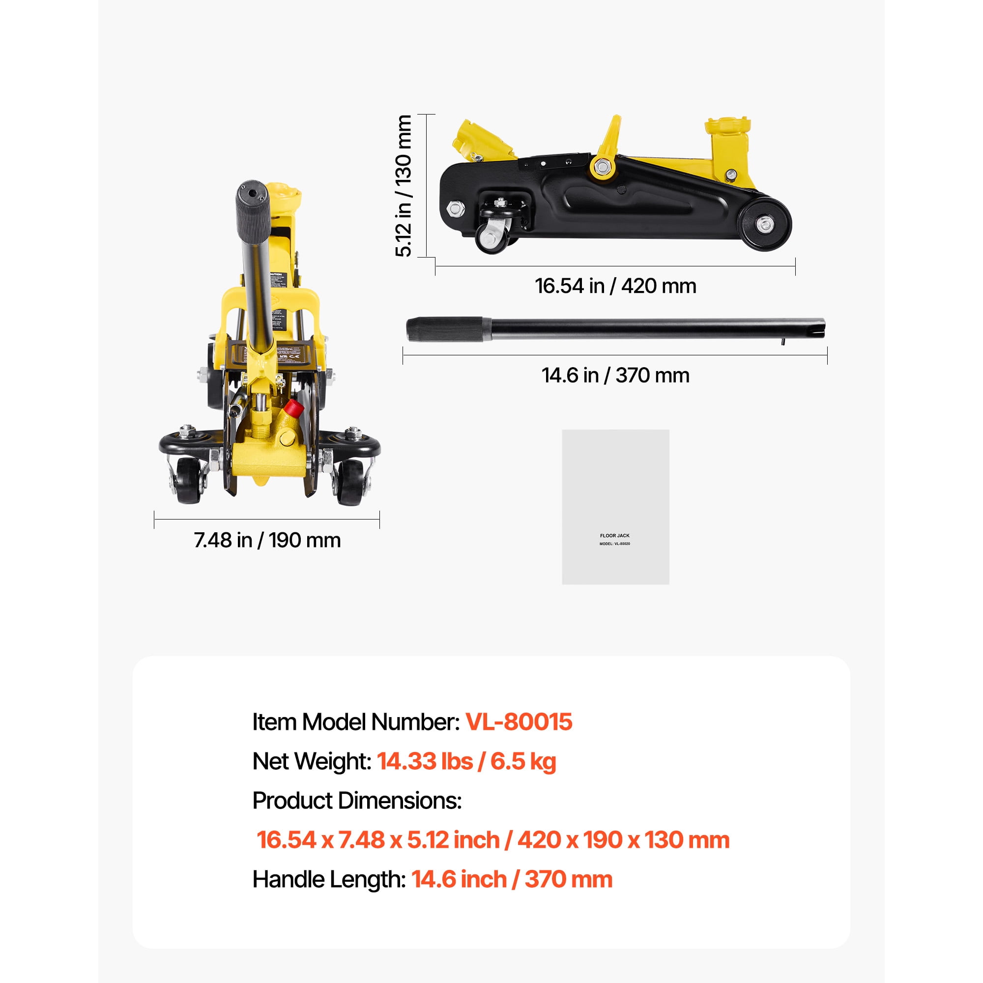 KFFKFF Low Profile Floor Jack, 1.5 Ton Capacity, Steel Racing Jack with Quick Lift Pump, Trolley Car Lift for Sedans and Sports Cars, Lifting Range 5.1-12.2 Inches