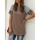 thumbnail image 2 of Adibosy Camisas de manga corta para mujer: Camiseta casual de verano con estampado de leopardo - Blusas tipo túnica con cuello redondo para mujer Caqui L, 2 of 5