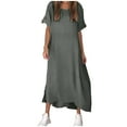 thumbnail image 2 of Kmdttou Women's Short Sleeve Loose Plain Dresses Women's Loose Casual Solid Color Short Sleeved Reversible Linen Dress, 2 of 7
