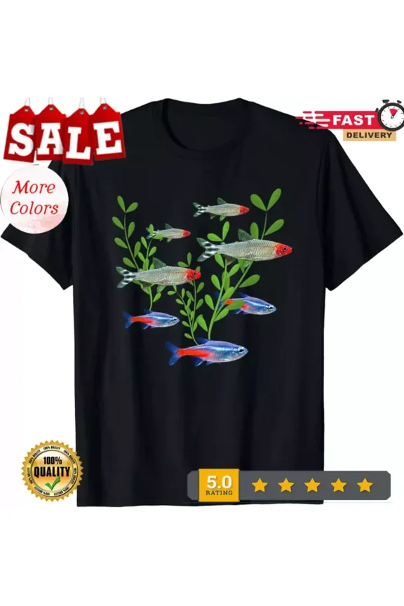 Tetras Aquarium Neon Tetras Rummy Nose Tetras Fish T-Shirt BLACK Unisex S-5XL Hot Trending Shirt, Vintage Birthday Gift