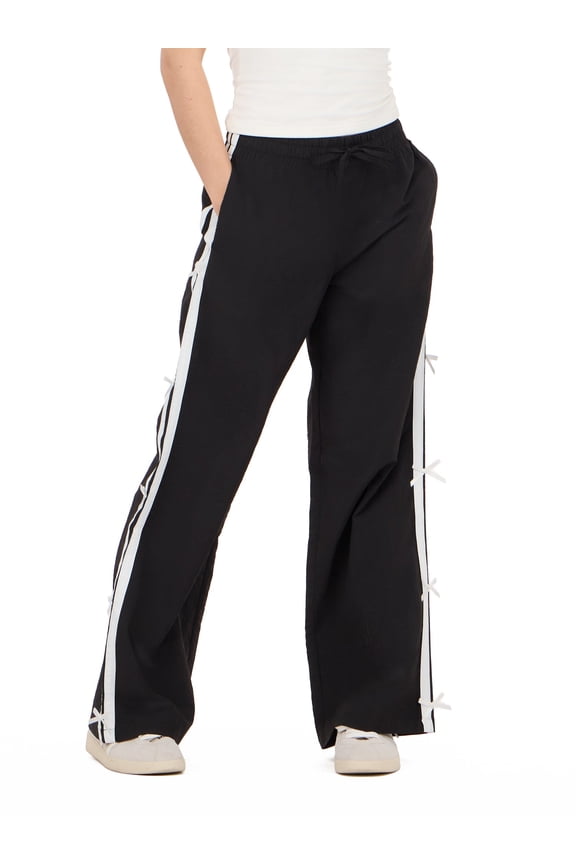 Women's Nylon Wide Leg Pant with Side Stripes, Sizes XS-XL