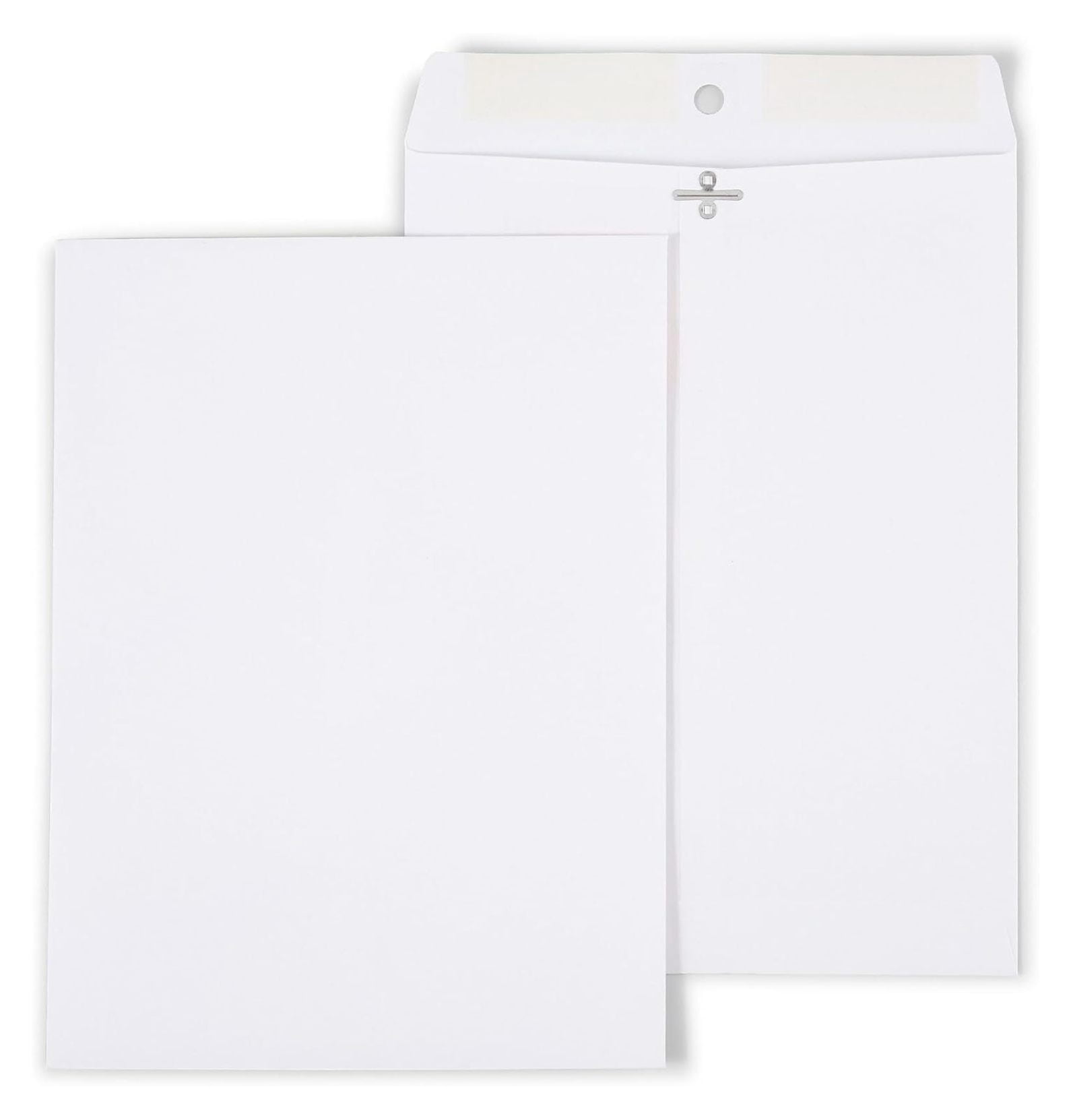 9x12 White Clasp Envelopes - Metal Clasp & Gummed Seal - Durable Mailing Envelopes for Documents - Catalog Envelopes - 100 Count