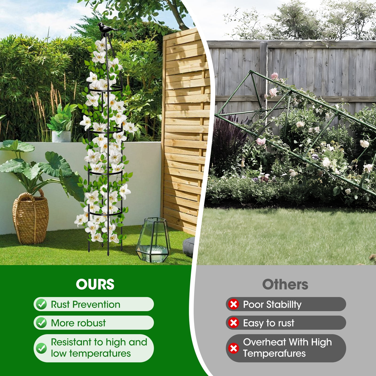 2 Pcs 78.7in Garden Obelisk Trellis for Climbing Plants-Rustproof Metal Pipe with Heavy Duty Plastic Coated, Garden Outdoor Indoor Potted Plant Support for Clematis Vine Jasmine Support（2 Pack）
