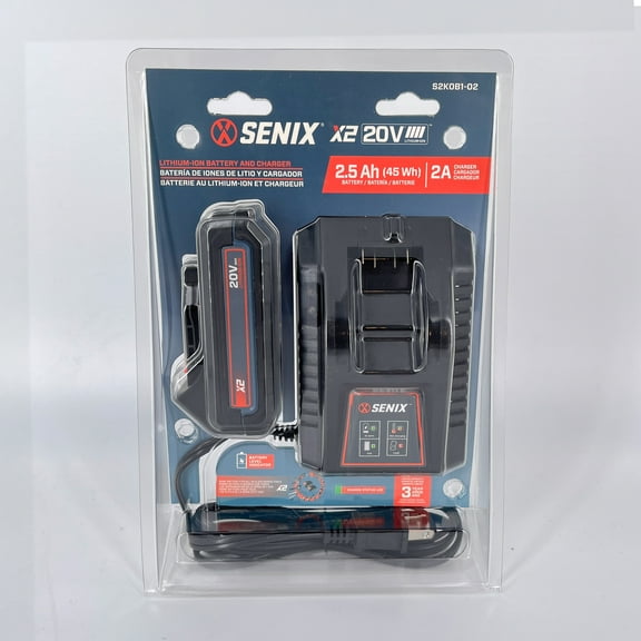 Senix 20V Max 2.5 Ah Lithium-ion Battery & 2A Charger Kit For Lawn & Garden Tools, Battery Indicator Lights