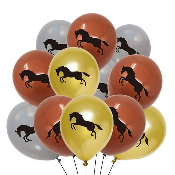 12PCS Horse Cowboy Theme Horse Printed Gold Brown Gray Latex Balloon Set for Boy Girl Adult Western Cowboy Birthday Party Decoration Baby Shower Decorations Supplies