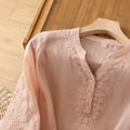 thumbnail image 4 of Lovskoo Cotton Linen Shirts for Women 3/4 Sleeve V Neck Casual Summer Tops Loose Tee Shirts Blouse Pink, 4 of 9