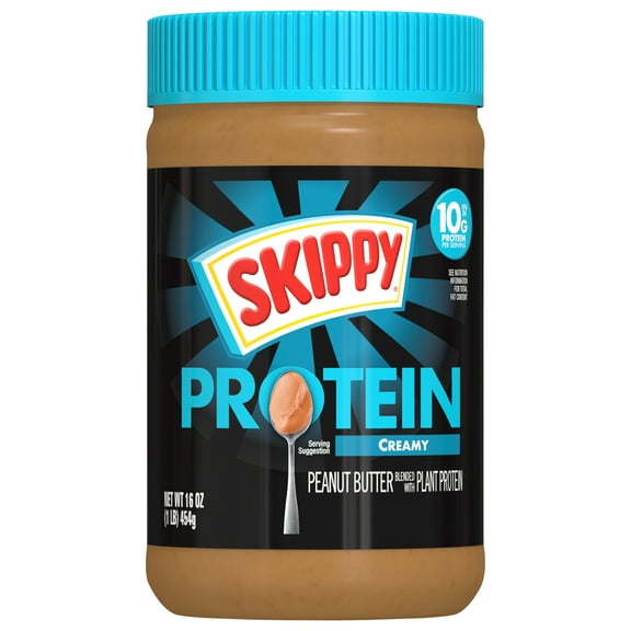 SKIPPY Creamy Peanut Butter Blended with Plant Protein, Shelf Stable, 16 oz Plastic Jar