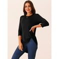 thumbnail image 2 of DARING DIVA Women's Tunic Top Crewneck 3/4 Sleeve Asymmetrical Blouse Black L, 2 of 6