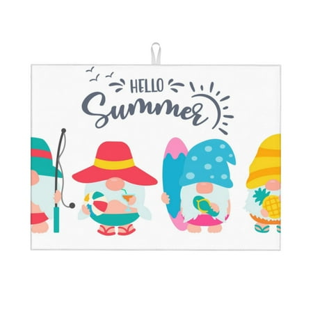 

Coaee Gnomes Summer for Kitchen Drying Mat Dish Drying Mats for Kitchen Counter Foldable Water-Absorbent Suitable for Draining Racks
