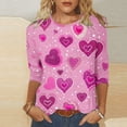 thumbnail image 3 of Tbopshirt Valentine's Day T-Shirts for Women 3/4 Sleeve,Casual Crewneck Loose Love Heart Graphic Tees Summer Plus Size Tops,S-XXXXXL, 3 of 5