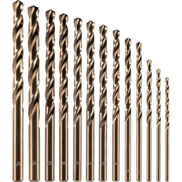 amoolo Ensemble de Forets Cobalt (1/16 Pouces-1/4 Pouces, 13 Pcs), M35 HSS Forets Métalliques pour Acier, Acier Inoxydable, Métal Dur, Fonte, Plastique et Bois