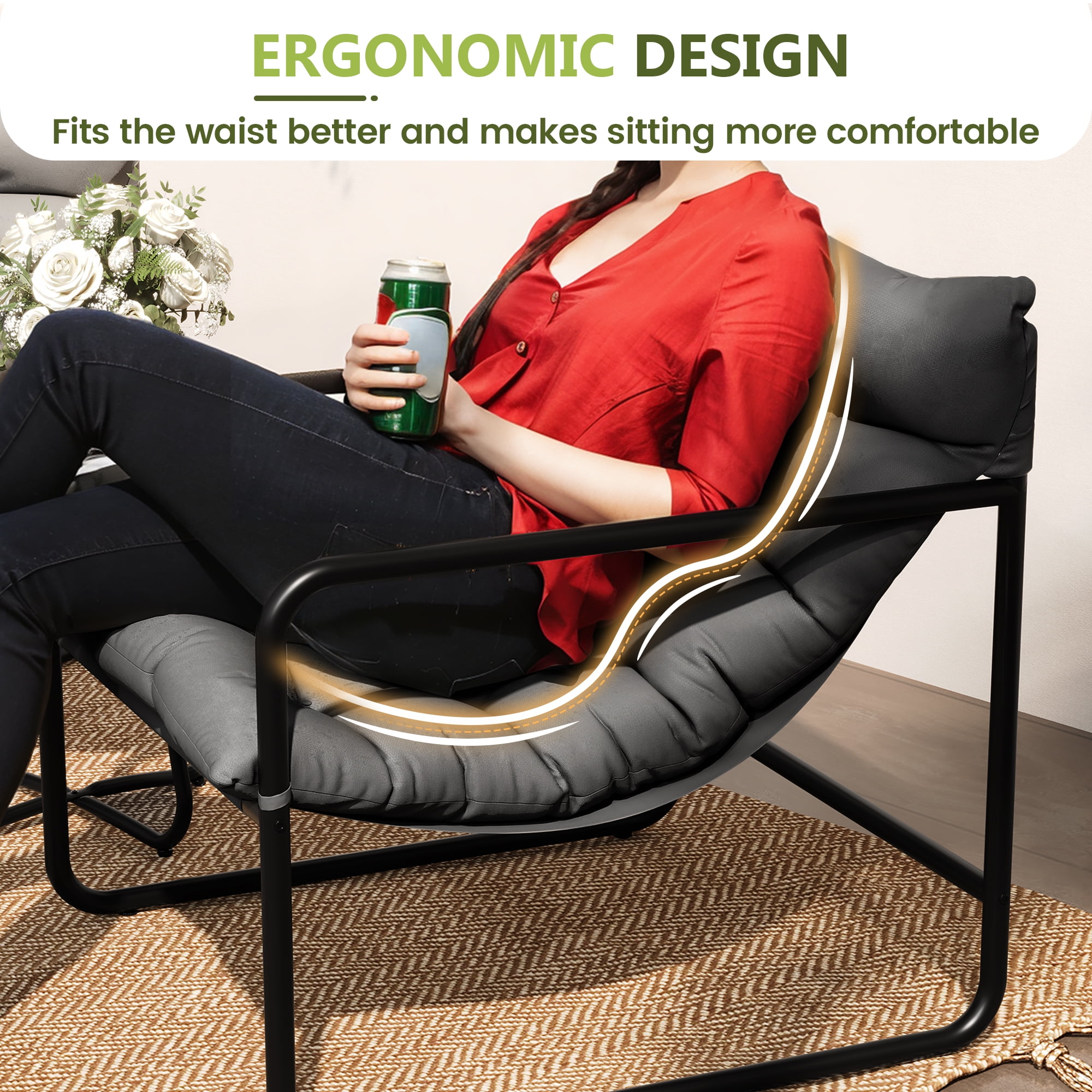 ELPOUSN 3-Piece Modern Outdoor Lounge Set for 2 - Gray Balcony Furniture with Cushions, Stylish Garden & Patio Seating