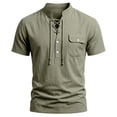 thumbnail image 4 of Landzoo Tops For Men Solid Color Short Sleeve Henley Shirt Summer Comfortable Men T Shirt Size L Army Green, 4 of 8