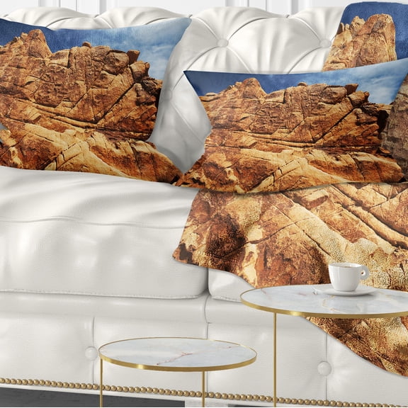 Designart Rocky Terrain under Blue Sky - African Landscape Printed Throw Pillow - 12x20