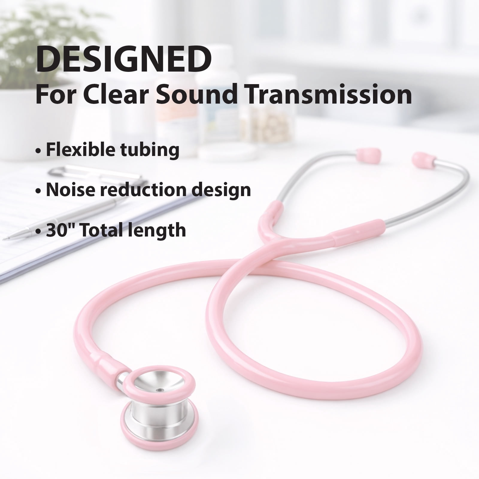 Veridian 05-10710 Pinnacle Series Stainless Steel Infant Stethoscope, Pink