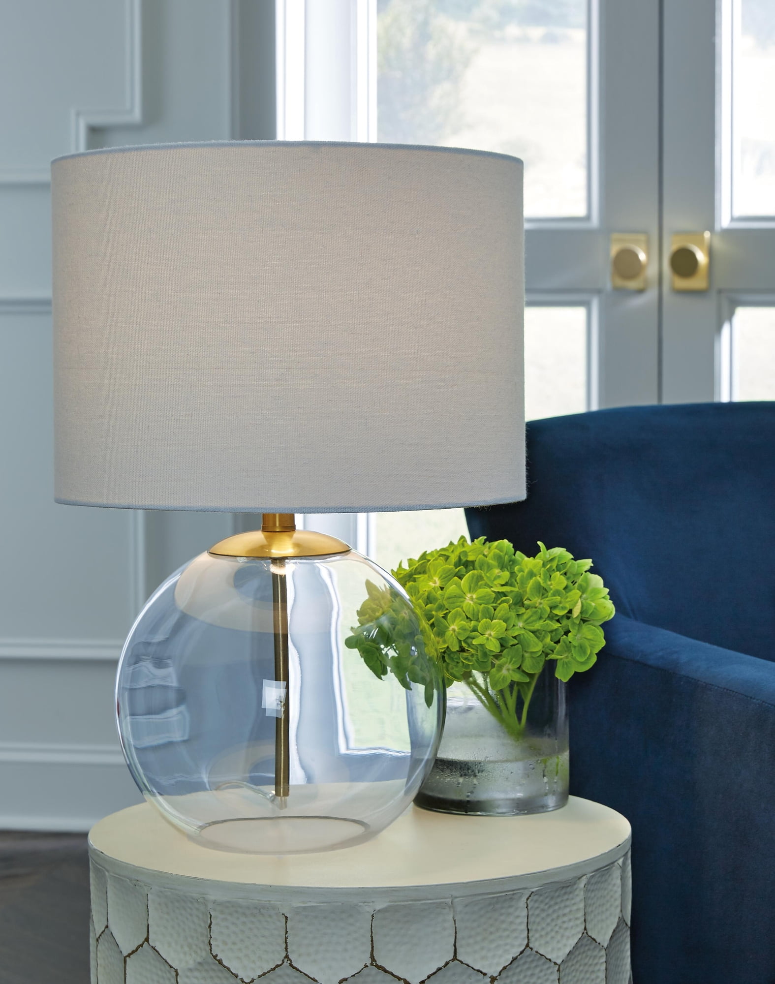 Signature Design by Ashley Contemporary Samder Table Lamp  Clear/Brass Finish