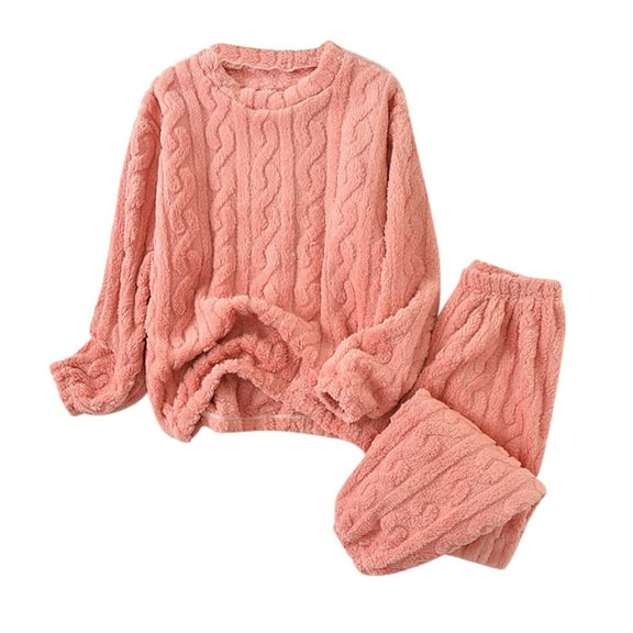 Telankuip Womens Fuzzy Pajama Sets Fleece Winter Warm Fluffy Plush Pullover Tops and Tapered Leg Long Pants Solid Color Soft Cozy Trendy 2 Piece Loungewear Outfits Pink One Size
