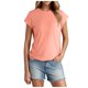 thumbnail image 1 of Camiseta de manga corta de punto acanalado para mujer 2025: camiseta con cuello redondo, mangas cubiertas con bloques de color y corte ajustado, confeccionada en tejido elástico de poliéster y span, 1 of 8