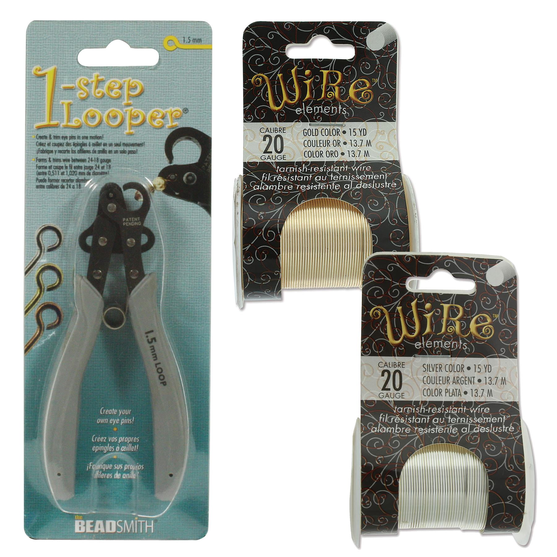 The Beadsmith Looper Kit – Includes a 1-Step Looper Plier & 2 Tarnish-Resistant Wire Spools, 15 Yards Each in Silver & Gold – Create Consistent Loops for Wire Jewelry in One Step