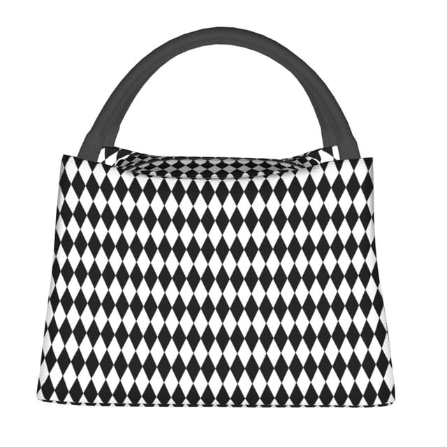 Easygdp Black And White Diamonds Bolsa de Almuerzo Insulada Reutilizable, Bolsa de Mano y Bandolera para Oficina, Trabajo, Viajes