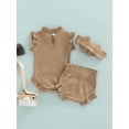 thumbnail image 4 of Franhais Baby Sleeveless Romper + Shorts + Bow Headband, Solid Color Elastic Waist Casual Style Summer Clothing, 4 of 9