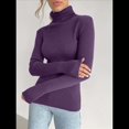 thumbnail image 4 of Suéteres Acanalados para Mujer, Lindos Suéteres de Punto de Cuello Alto, Ajustados y Cálidos Oscuro un Tamaño, 4 of 8
