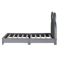 thumbnail image 5 of Twin Size Platform Bed Frame With Bear Ear Shape Headboard Velvet Upholstered Cute Platform Bed For Living Room, Bedroom, Guest Room Boys & Girls, 5 of 8